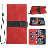 Grid Stitching Leather Phone Case with Lanyard