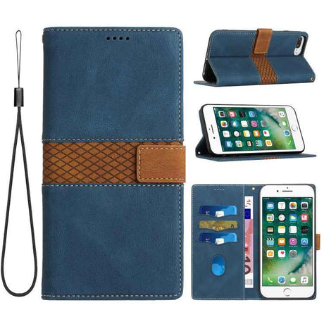 Grid Stitching Leather Phone Case with Lanyard