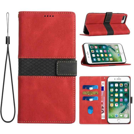 Grid Stitching Leather Phone Case with Lanyard