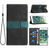 Grid Stitching Leather Phone Case with Lanyard