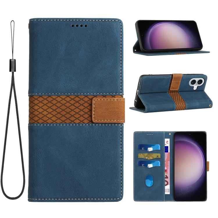 Grid Stitching Leather Phone Case with Lanyard