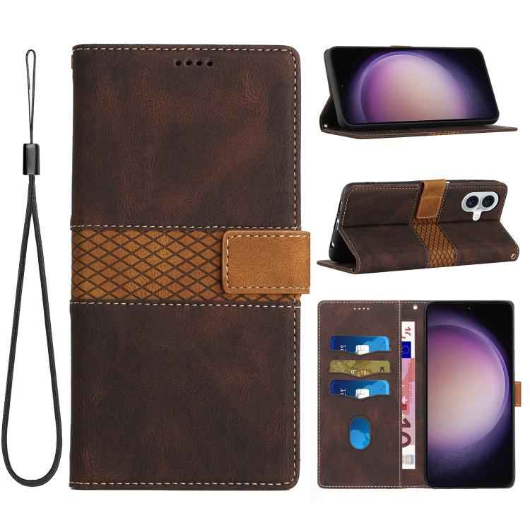 Grid Stitching Leather Phone Case with Lanyard
