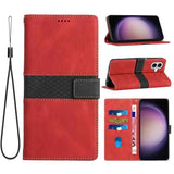 Grid Stitching Leather Phone Case with Lanyard