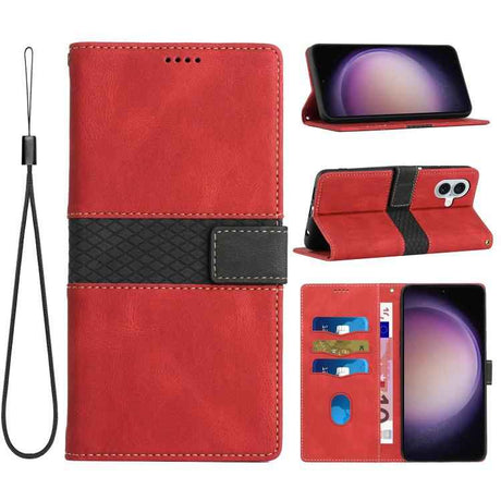 Grid Stitching Leather Phone Case with Lanyard