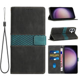 Grid Stitching Leather Phone Case with Lanyard