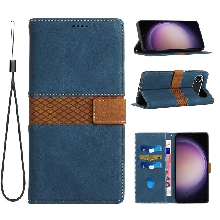Grid Stitching Leather Phone Case with Lanyard