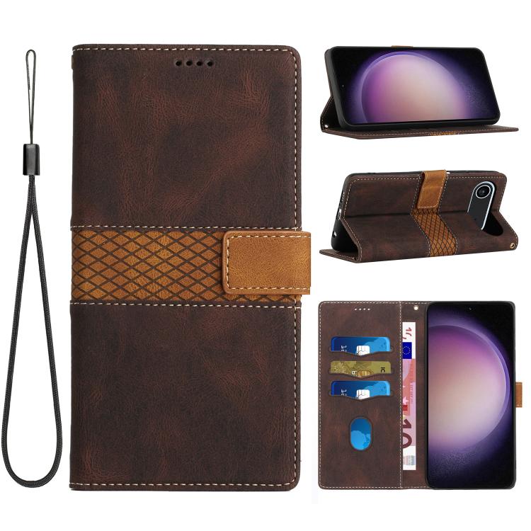 Grid Stitching Leather Phone Case with Lanyard