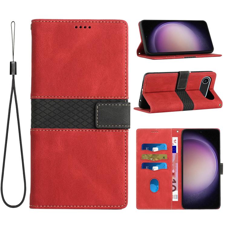 Grid Stitching Leather Phone Case with Lanyard