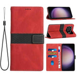 Grid Stitching Leather Phone Case with Lanyard