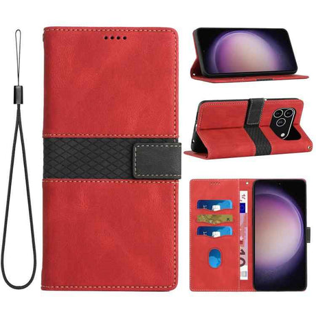 Grid Stitching Leather Phone Case with Lanyard