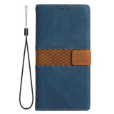 Grid Stitching Leather Phone Case with Lanyard