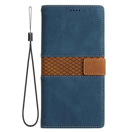 Grid Stitching Leather Phone Case with Lanyard