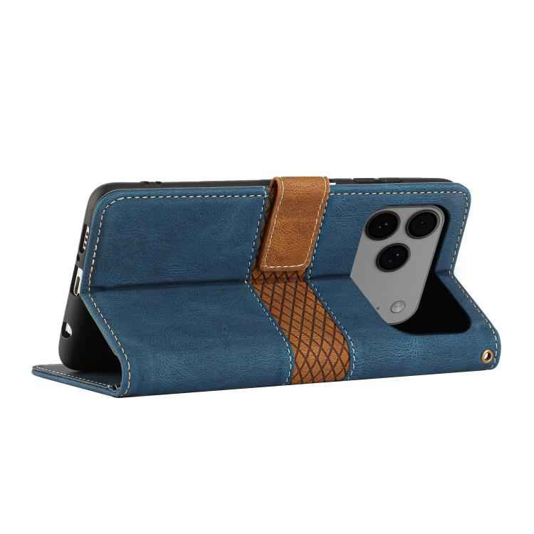 Grid Stitching Leather Phone Case with Lanyard