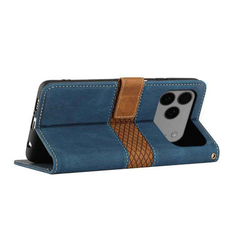 Grid Stitching Leather Phone Case with Lanyard
