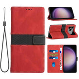 Grid Stitching Leather Phone Case with Lanyard