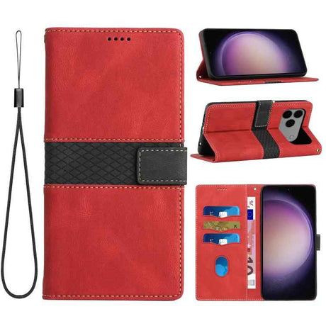 Grid Stitching Leather Phone Case with Lanyard