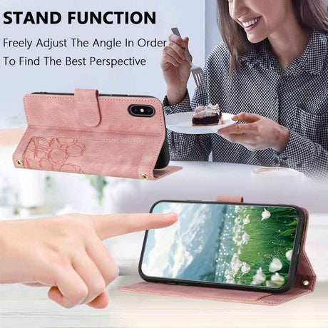 Tulips Embossed Leather Phone Case with Lanyard