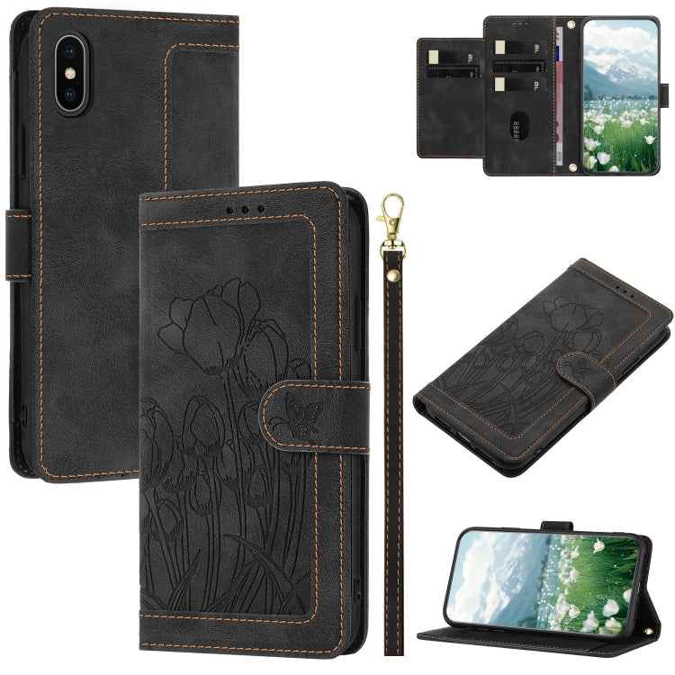 Tulips Embossed Leather Phone Case with Lanyard