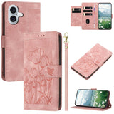 Tulips Embossed Leather Phone Case with Lanyard