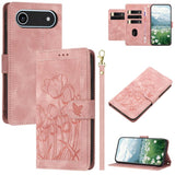 Tulips Embossed Leather Phone Case with Lanyard