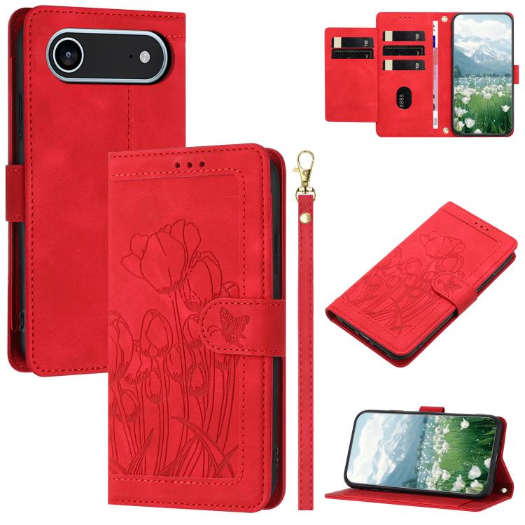 Tulips Embossed Leather Phone Case with Lanyard