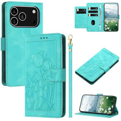 Tulips Embossed Leather Phone Case with Lanyard