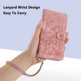 Tulips Embossed Leather Phone Case with Lanyard