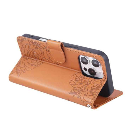 Rose Flower Embossed 3-Card Slots Leather Phone Case