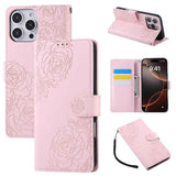 Rose Flower Embossed 3-Card Slots Leather Phone Case