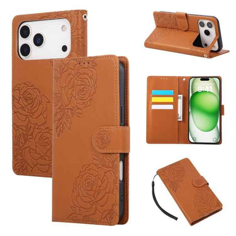 Rose Flower Embossed 3-Card Slots Leather Phone Case