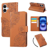 Rose Flower Embossed 3-Card Slots Leather Phone Case