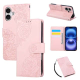 Rose Flower Embossed 3-Card Slots Leather Phone Case