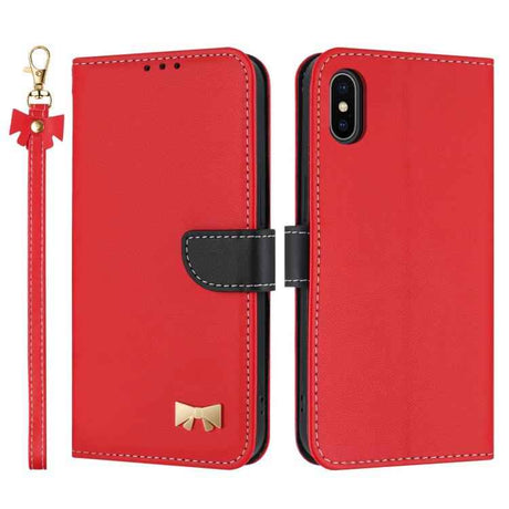 Metal Bow Leather Phone Case with Hand Strap