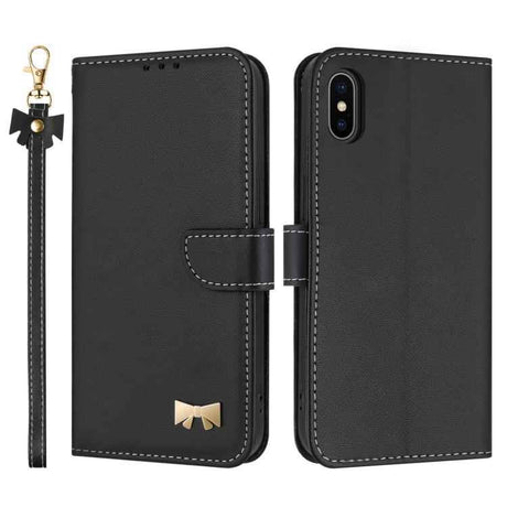 Metal Bow Leather Phone Case with Hand Strap
