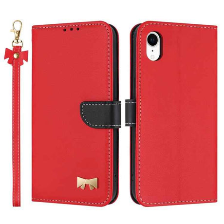 Metal Bow Leather Phone Case with Hand Strap