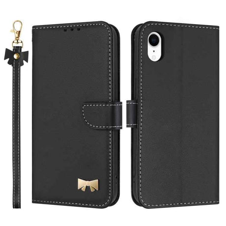 Metal Bow Leather Phone Case with Hand Strap