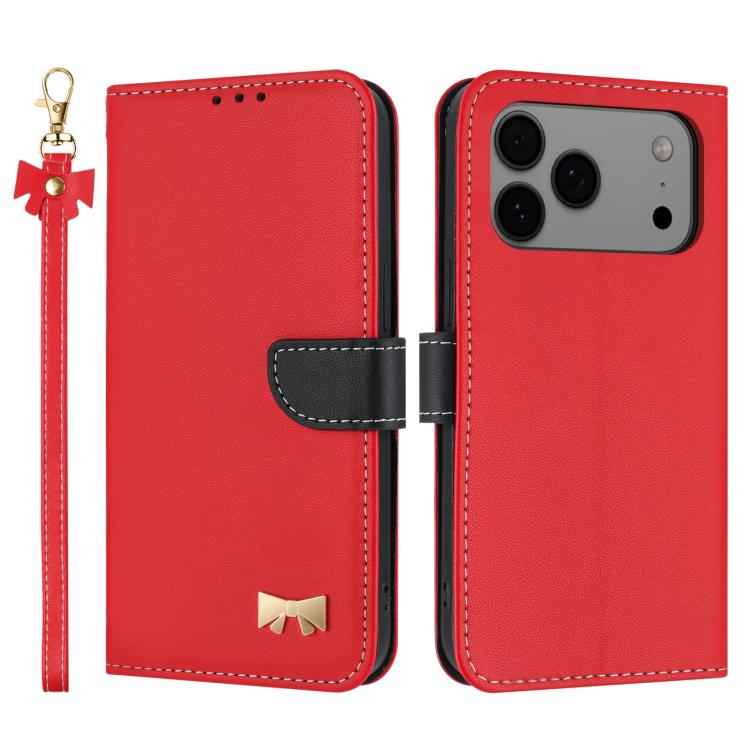Metal Bow Leather Phone Case with Hand Strap