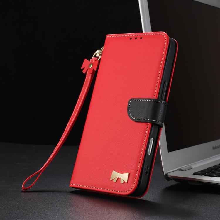 Metal Bow Leather Phone Case with Hand Strap