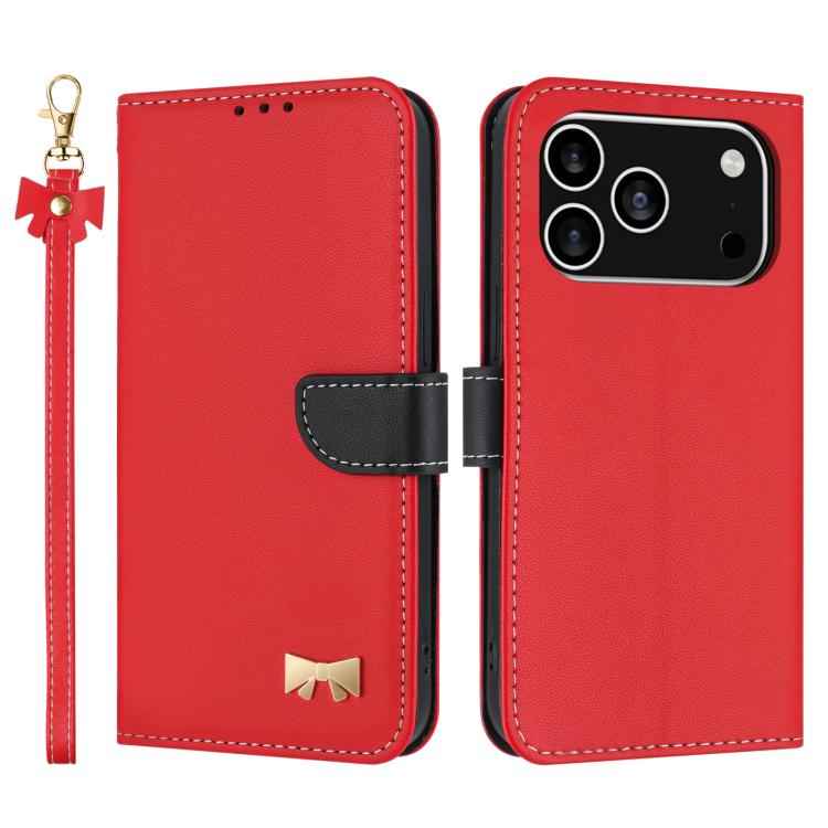 Metal Bow Leather Phone Case with Hand Strap