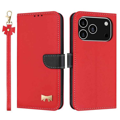 Metal Bow Leather Phone Case with Hand Strap