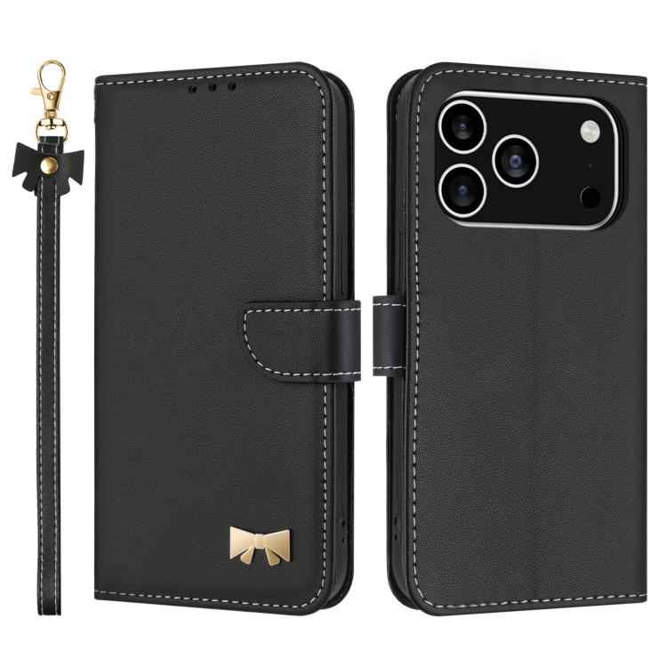 Metal Bow Leather Phone Case with Hand Strap