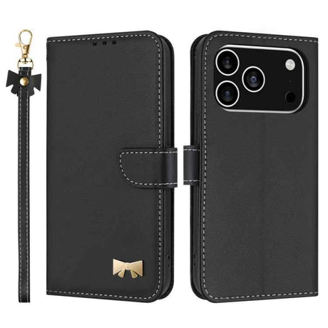 Metal Bow Leather Phone Case with Hand Strap
