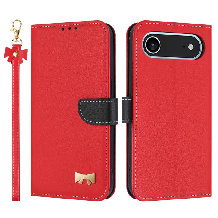 Metal Bow Leather Phone Case with Hand Strap
