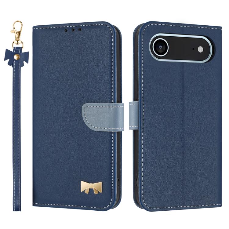 Metal Bow Leather Phone Case with Hand Strap