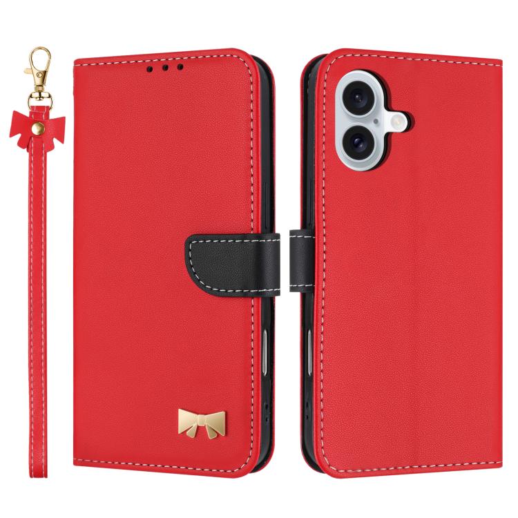 Metal Bow Leather Phone Case with Hand Strap
