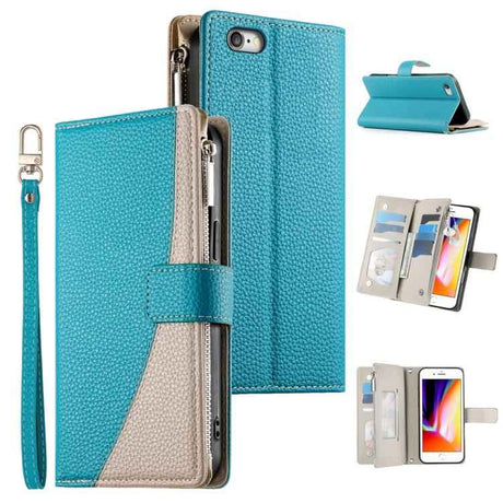 Stitching Multi-card Zipper Wallet Leather Phone Case with Short Strap