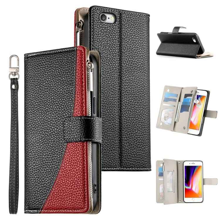 Stitching Multi-card Zipper Wallet Leather Phone Case with Short Strap