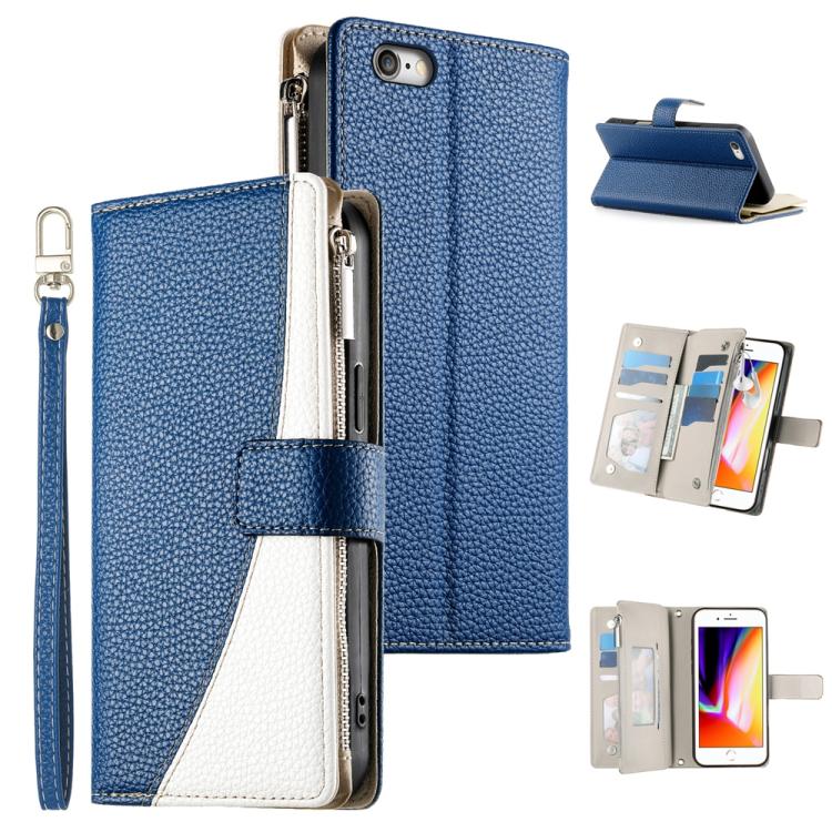 Stitching Multi-card Zipper Wallet Leather Phone Case with Short Strap