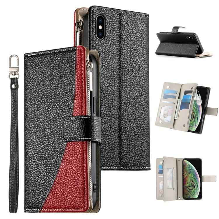 Stitching Multi-card Zipper Wallet Leather Phone Case with Short Strap