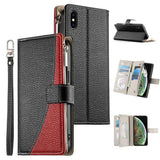 Stitching Multi-card Zipper Wallet Leather Phone Case with Short Strap